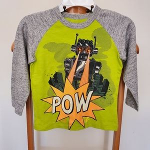 Gap Robot Pow Baseball Tee Green Long Sleeve 3T